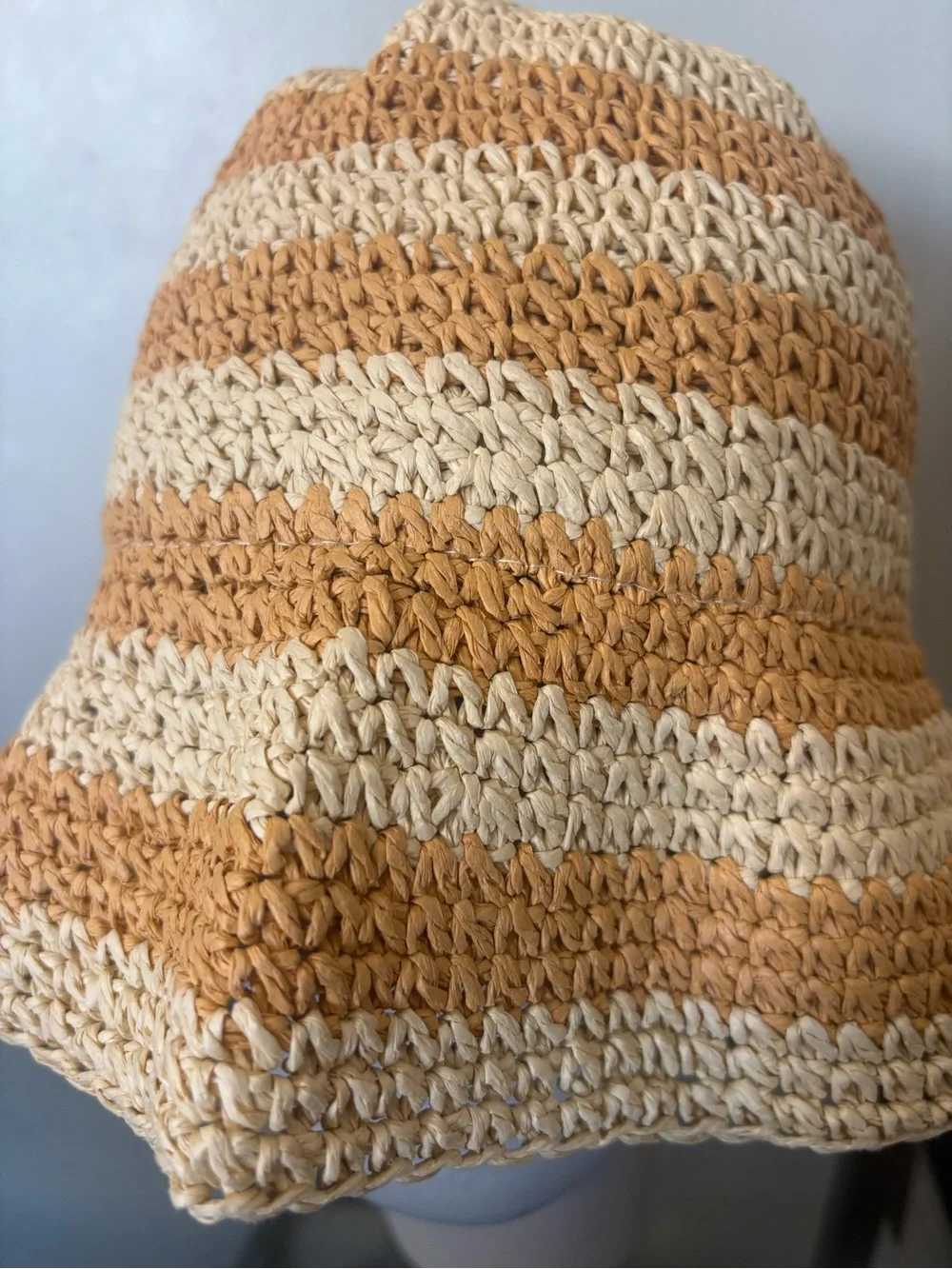 Orange & Tan Striped Crochet Bucket Hat